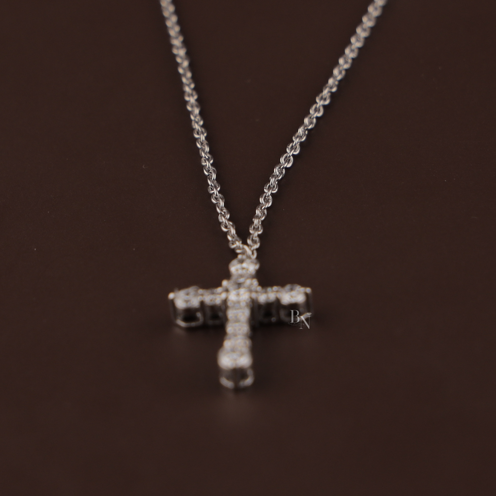 2ctw Round Lab Grown Diamond Cross Necklace | 14K Yellow Gold Double Cross Pendant | Religious Fine Jewellery |  Anniversary Gift