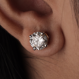 4ctw Round Lab Grown Diamond Stud Earrings | 4 Prong Basket Setting 14K Gold