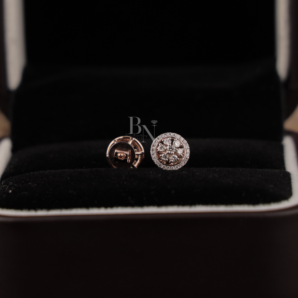 0.45ctw Lab Grown Diamond Halo Stud Earrings | 14K Rose Gold Floral Cluster Earrings | Round Brilliant Diamond Studs | IGI Certified Jewelry
