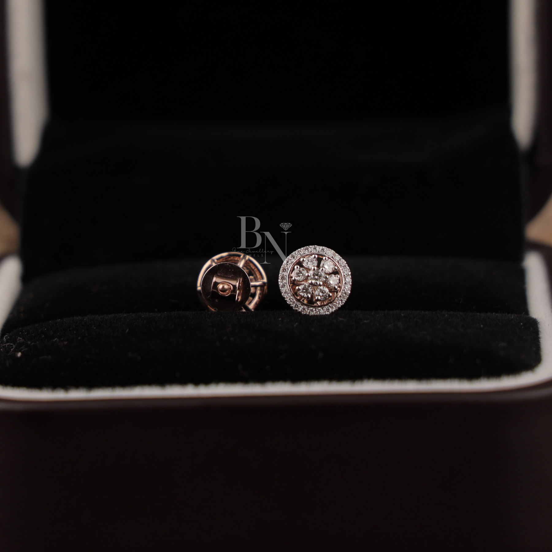 0.45ctw Lab Grown Diamond Halo Stud Earrings | Floral Cluster 14K Rose Gold