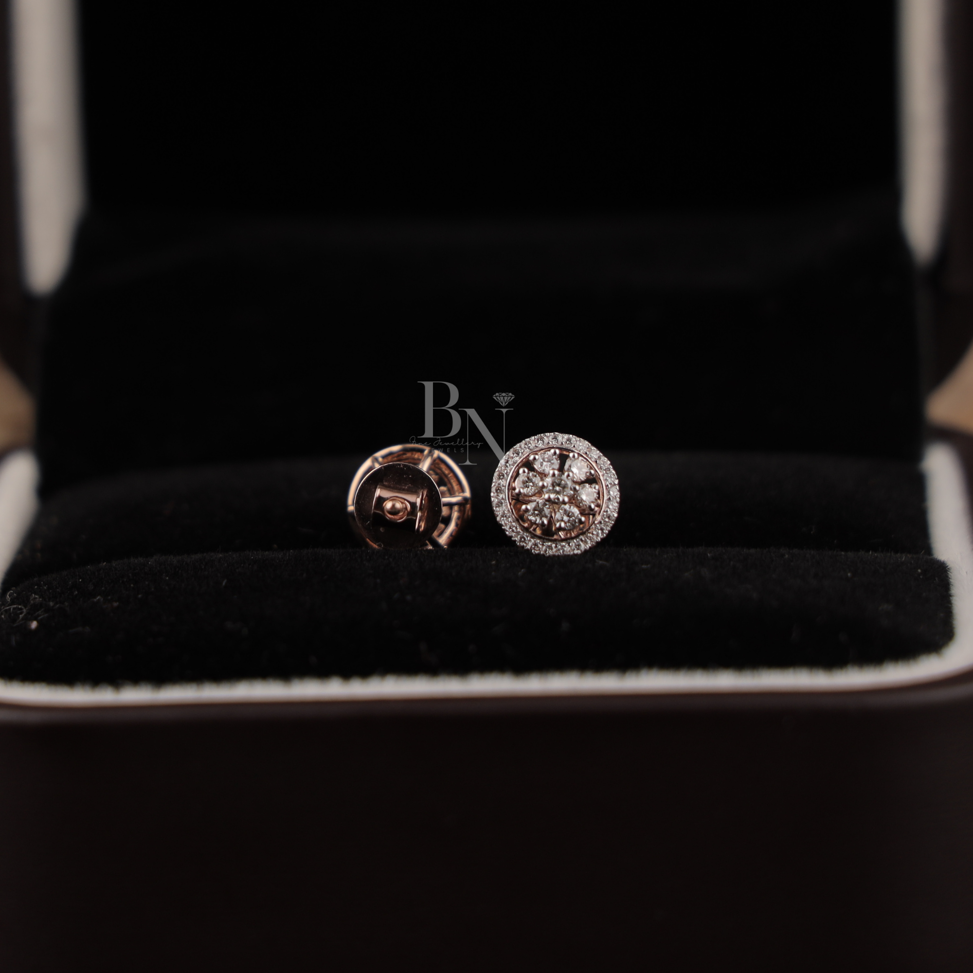 0.45ctw Lab Grown Diamond Halo Stud Earrings | 14K Rose Gold Floral Cluster Earrings | Round Brilliant Diamond Studs | IGI Certified Jewelry