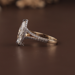 3ct Marquise Lab Grown Diamond Engagement Ring | Hidden Halo Pavé Split Shank 14K Yellow Gold