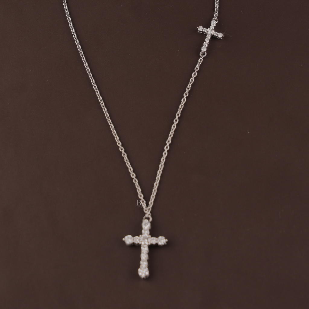 2ctw Round Lab Grown Diamond Cross Necklace | 14K Yellow Gold Double Cross Pendant | Religious Fine Jewellery |  Anniversary Gift