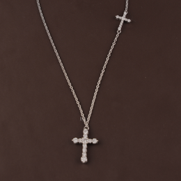 2ctw Round Lab Grown Diamond Cross Necklace | Double Cross Pendant 14K Yellow Gold