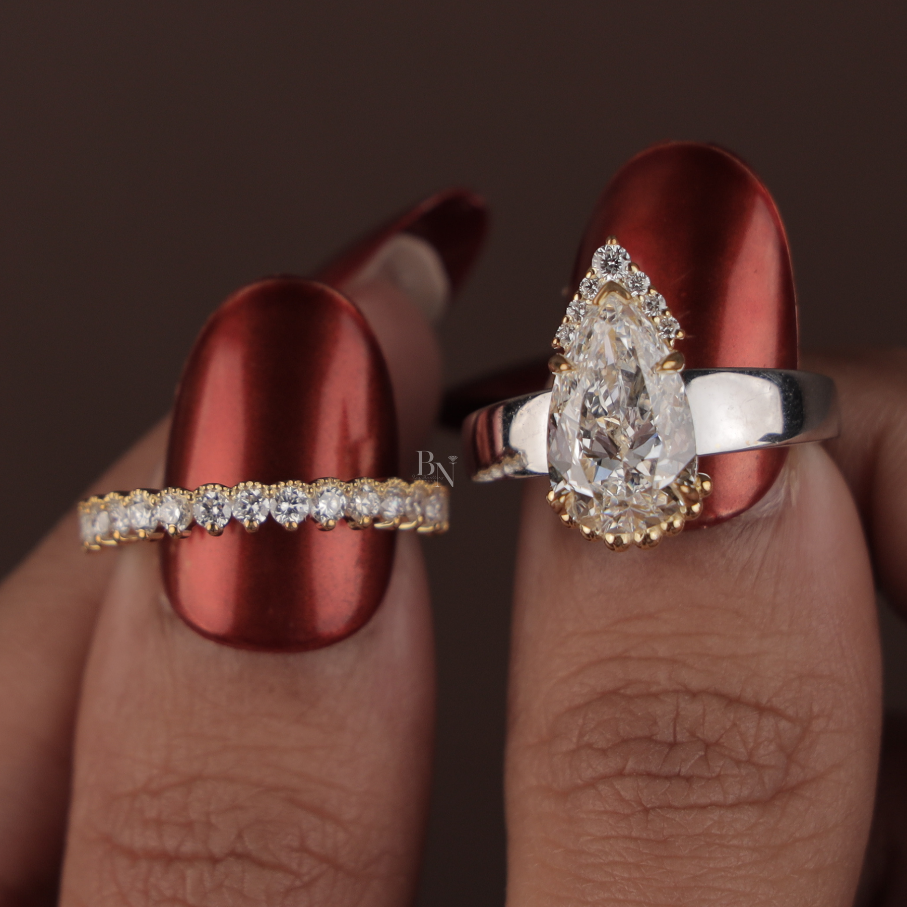 2.5ct Pear Cut Lab Grown Diamond Engagement Ring | Hidden Halo Pavé Band Solitaire 14K White Gold