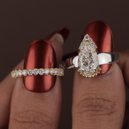 2.5ct Pear Cut Lab Grown Diamond Engagement Ring | Hidden Halo Pavé Band Solitaire 14K White Gold