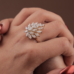 2ctw Marquise Lab Grown Diamond Statement Ring | Sunburst Cluster Band 14K Yellow Gold