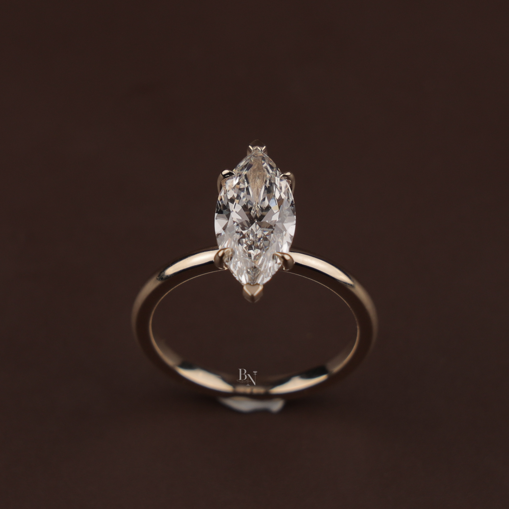 2 Carat Marquise Lab Diamond Bridal Set | Modern Wedding Set with Matte Gold Flush Set Band | Yellow Gold | IGI Certified Lab Diamond