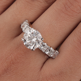 3ct Round Lab Grown Diamond Engagement Ring | NSEW Compass Prong Princess Cut Accents 14K Gold