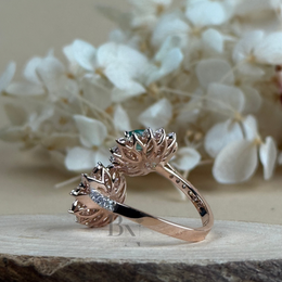 0.50ct Pear Green Emerald Lab Grown Diamond Toi et Moi Ring | Floral Cluster Two Stone 14K Rose Gold