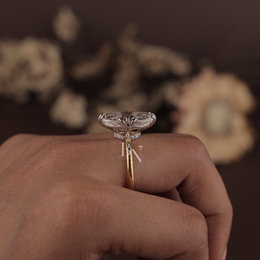 3ct Old Mine Moval Lab Grown Diamond Engagement Ring | Two Tone Hidden Halo Claw Prong 14K Gold