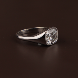 3ct Cushion Lab Grown Diamond Engagement Ring | Modern Bezel Set Pavé Band 14K White Gold