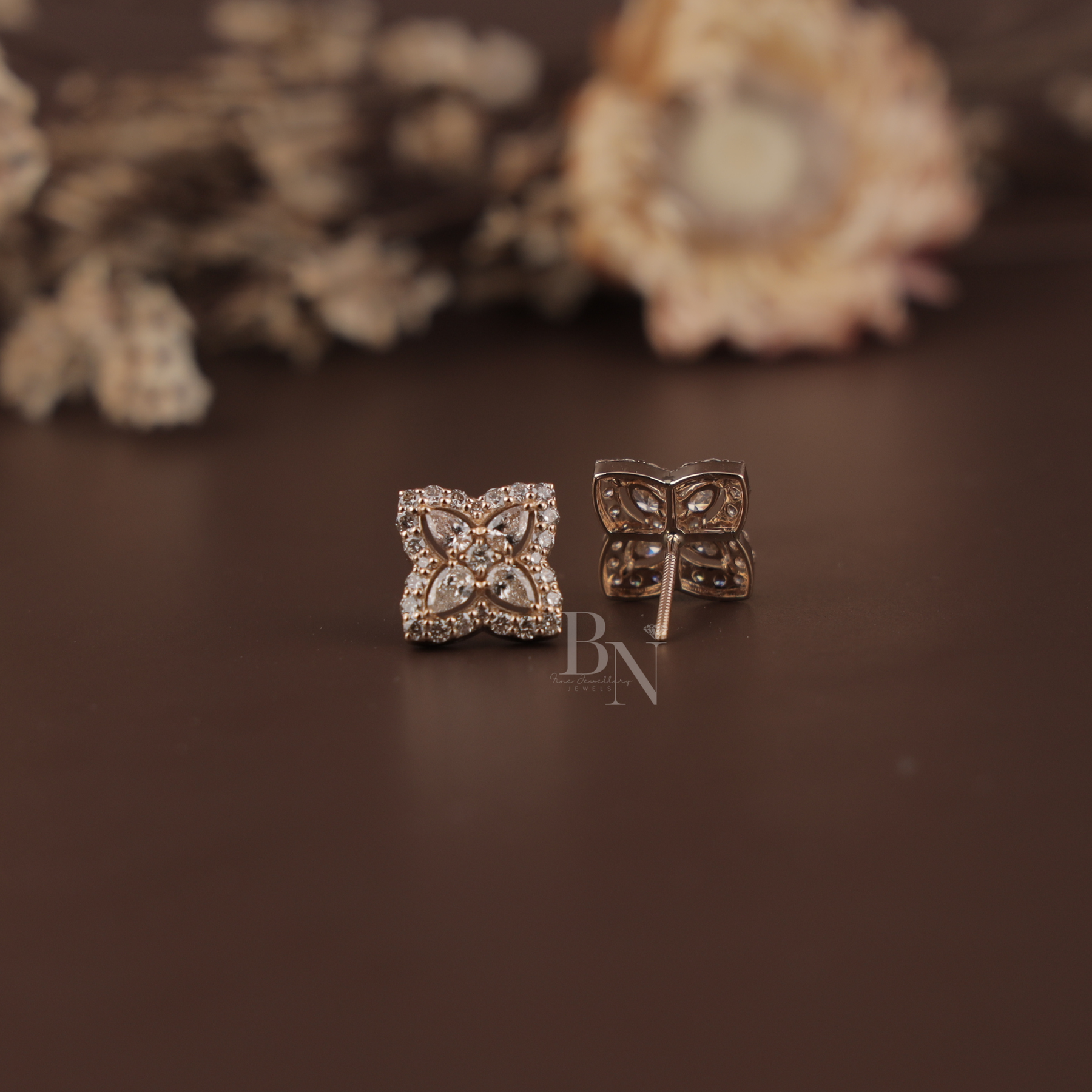 1.75ctw Flower Lab Grown Diamond Stud Earrings | Floral Cluster 14K Gold