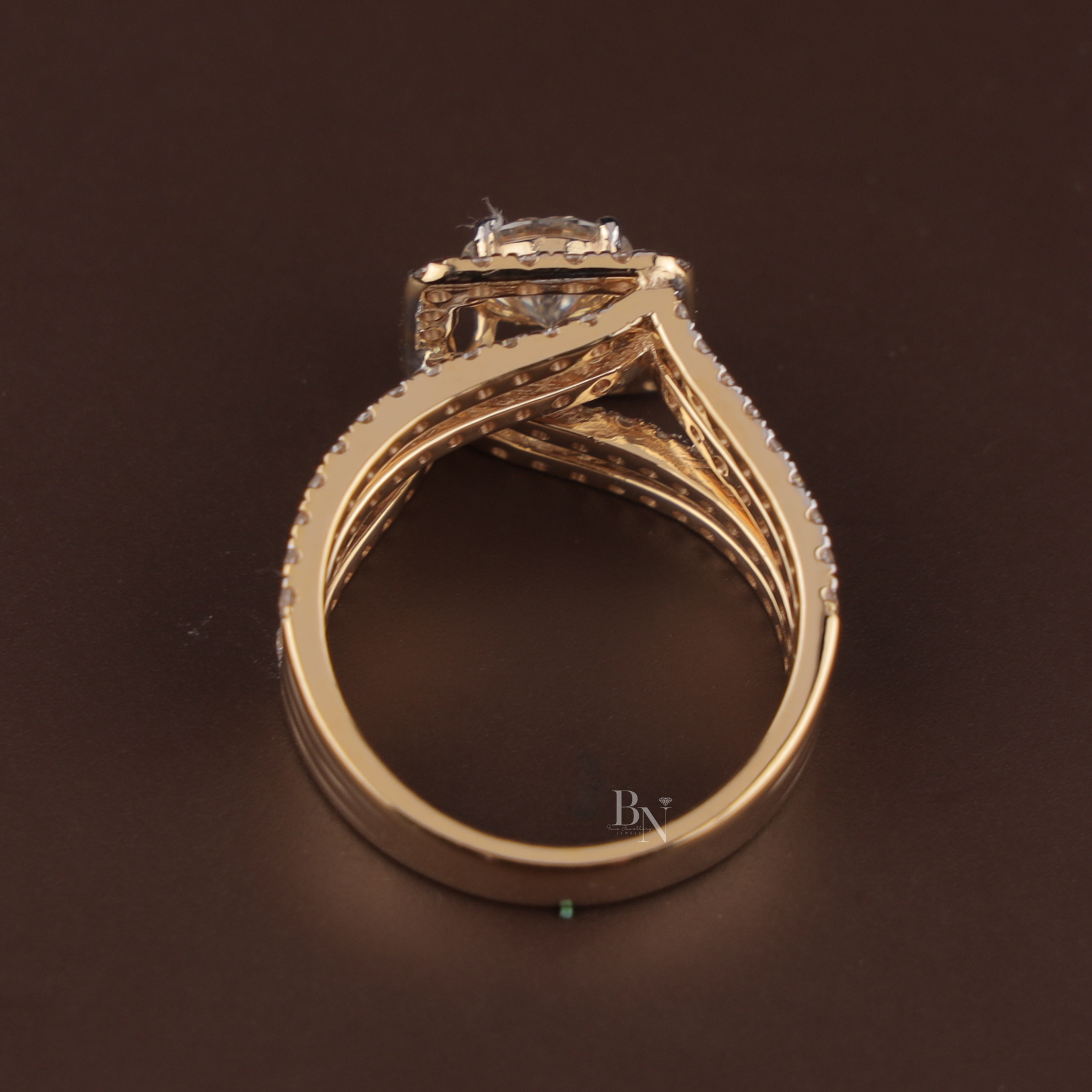 1ct Round Lab Grown Diamond Engagement Ring | Square Halo Triple Pavé Band 14K Yellow Gold
