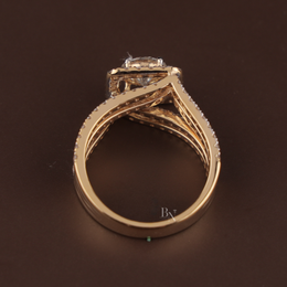 1ct Round Lab Grown Diamond Engagement Ring | Square Halo Triple Pavé Band 14K Yellow Gold