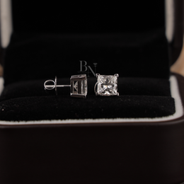 4ct Princess Cut Lab Grown Diamond Stud Earrings | Classic Solitaire 14K Gold