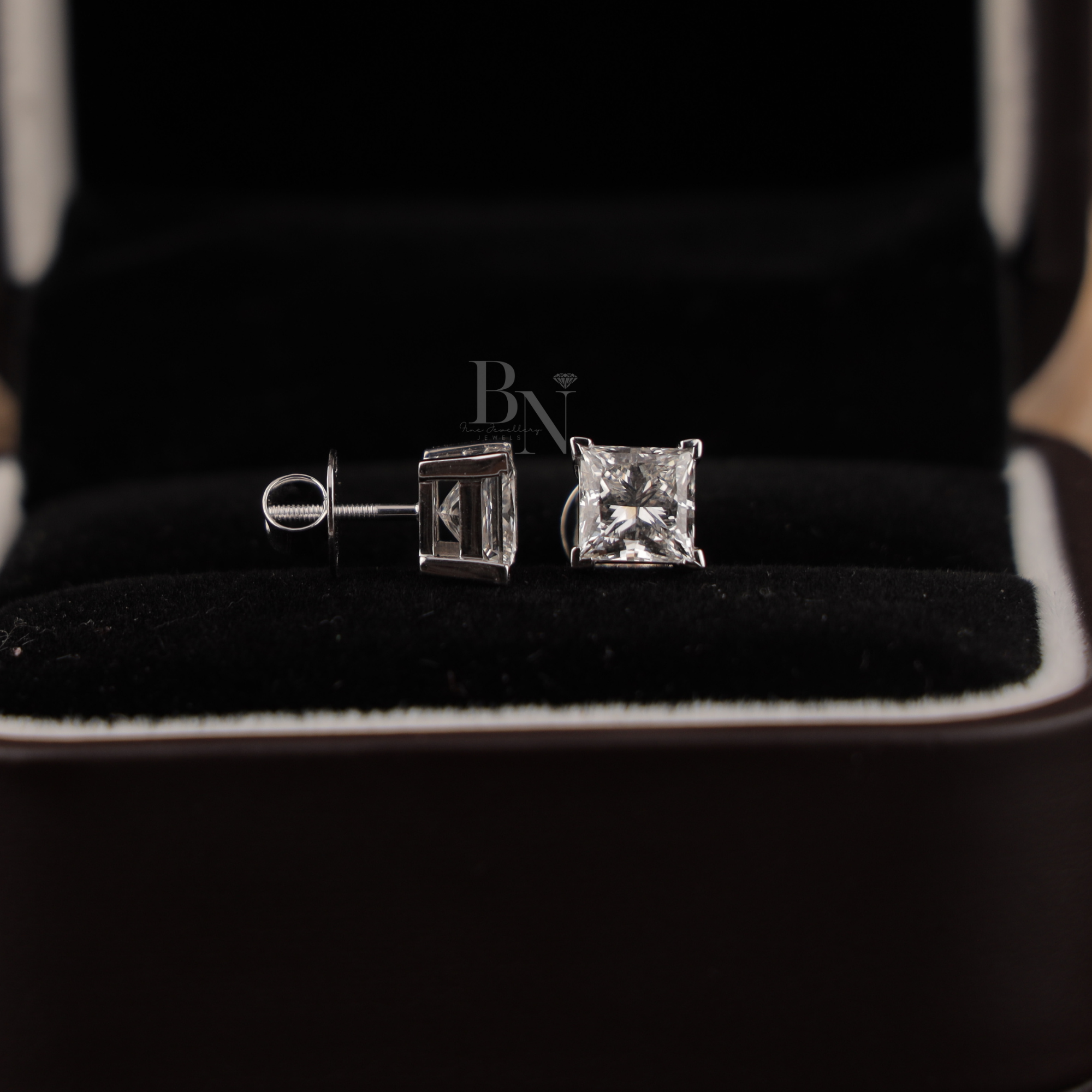 4ct Princess Cut Lab Grown Diamond Stud Earrings | IGI Certified 2ct Each | 14K White Gold 4 Prong Basket | Type IIa Solitaire Studs | Gift