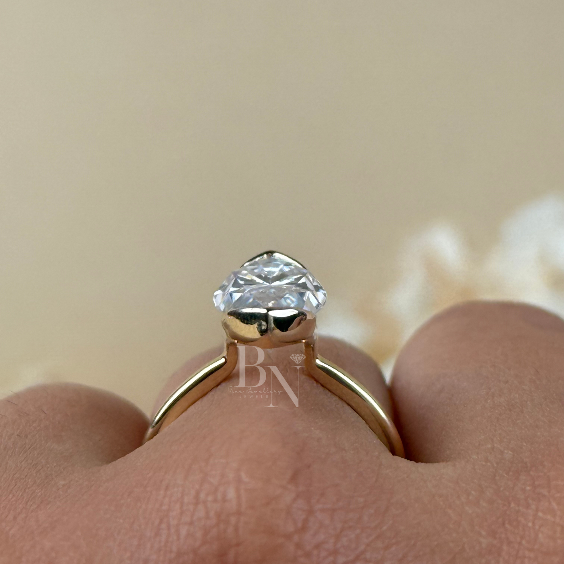 4ct Marquise Lab Grown Diamond Engagement Ring | Full Bezel Set Solitaire 14K Yellow Gold