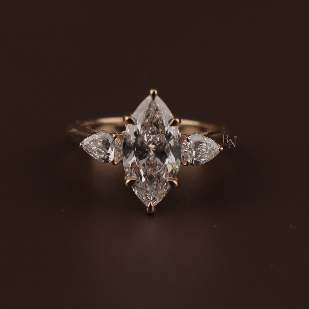 2ct Marquise Lab Grown Diamond Engagement Ring | Hidden Halo Split Shank Pave Band | 14K Yellow Gold Bridal Ring | IGI Certified