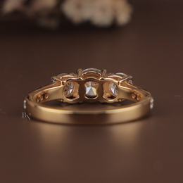 1.25ctw Round Lab Grown Diamond Three Stone Engagement Ring | Pavé Trilogy Band 14K Yellow Gold