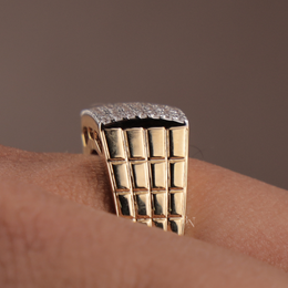 1ct Men's Lab Grown Diamond Signet Ring | Pavé Brick Grid Band 14K Yellow Gold
