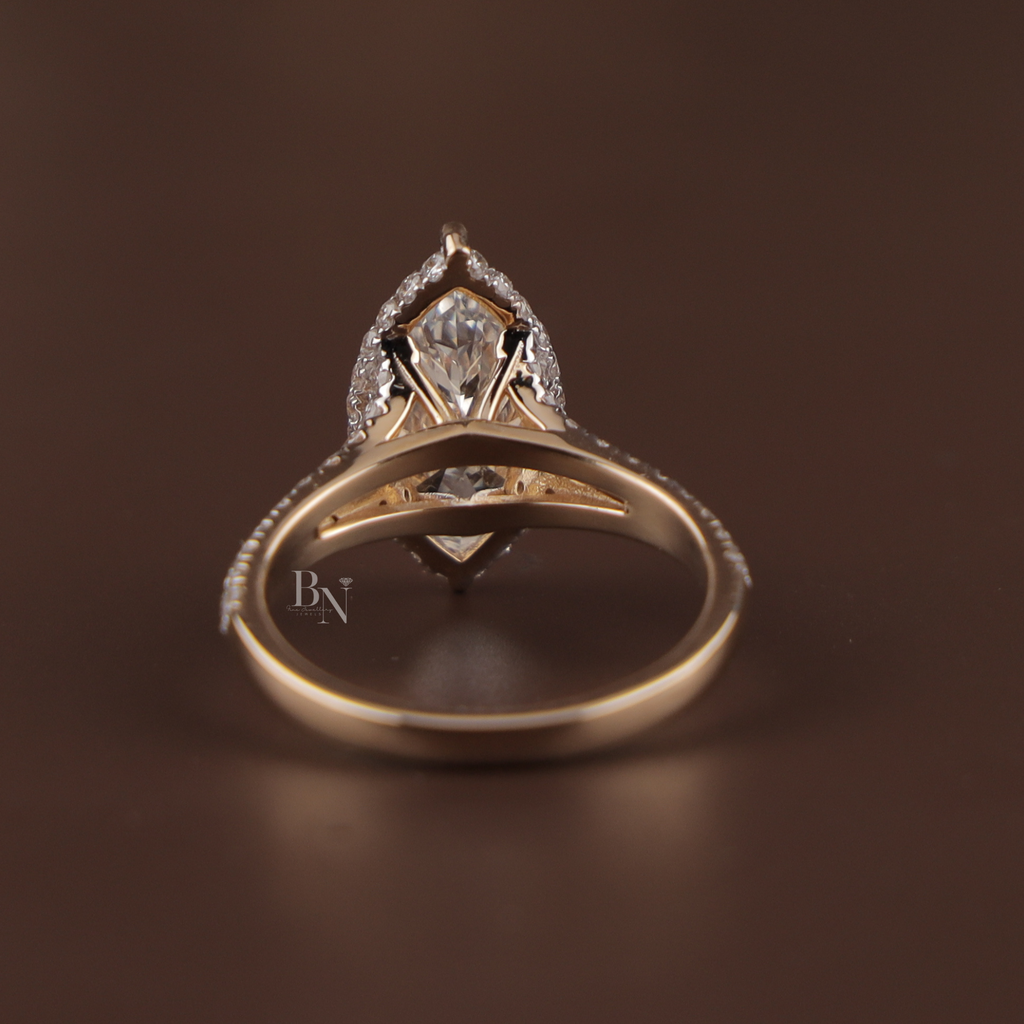 3ct Marquise Lab Grown Diamond Engagement Ring | Hidden Halo Pave Bridal Ring | 14K Yellow Gold Split Shank | IGI Certified | Promise Ring
