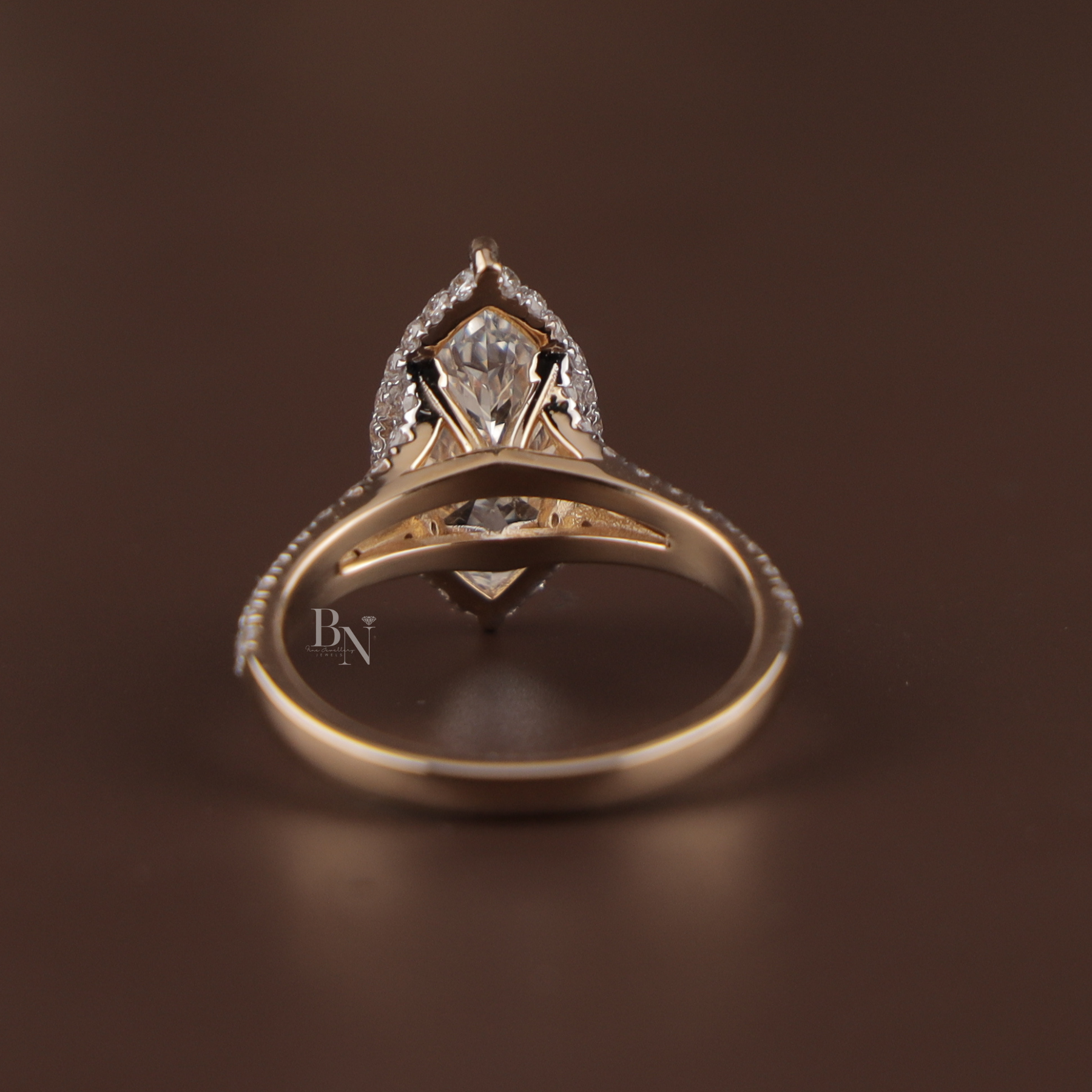 3ct Marquise Lab Grown Diamond Engagement Ring | Hidden Halo Pavé Split Shank 14K Yellow Gold
