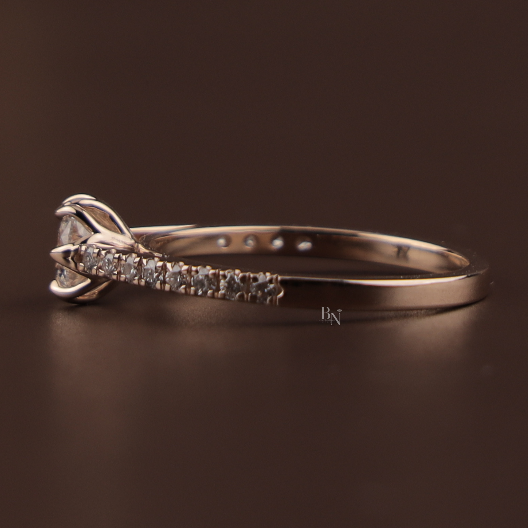 1ct Round Lab Grown Diamond Engagement Ring | Floral Petal Pavé Dainty Bridal 14K Rose Gold