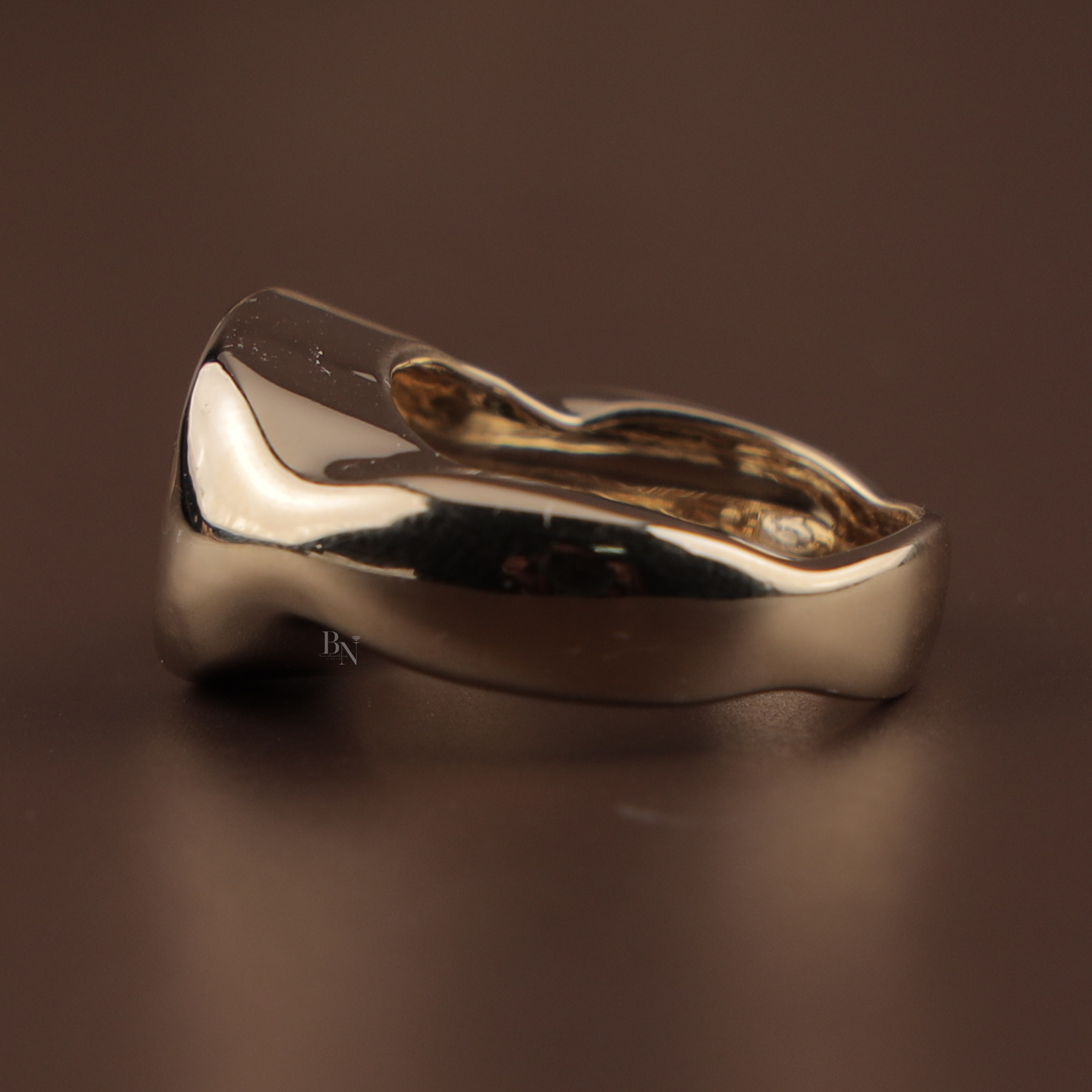 3ct Elongated Cushion Lab Grown Diamond Engagement Ring | Sculptural Bezel Organic Wave 14K Yellow Gold