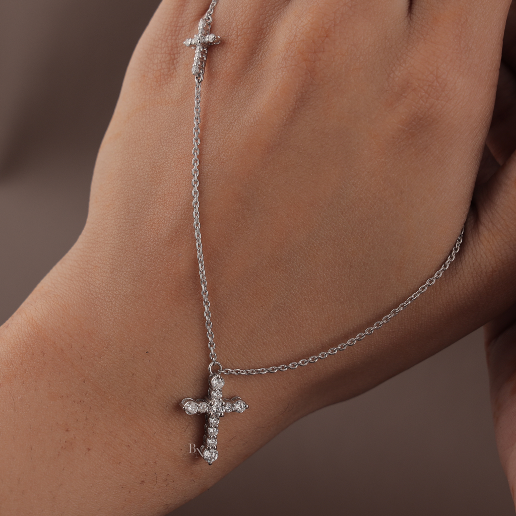 2ctw Round Lab Grown Diamond Cross Necklace | 14K Yellow Gold Double Cross Pendant | Religious Fine Jewellery |  Anniversary Gift