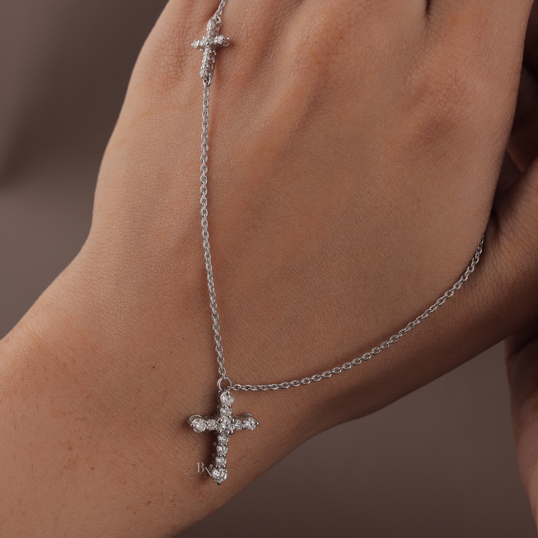 2ctw Round Lab Grown Diamond Cross Necklace | Double Cross Pendant 14K Yellow Gold