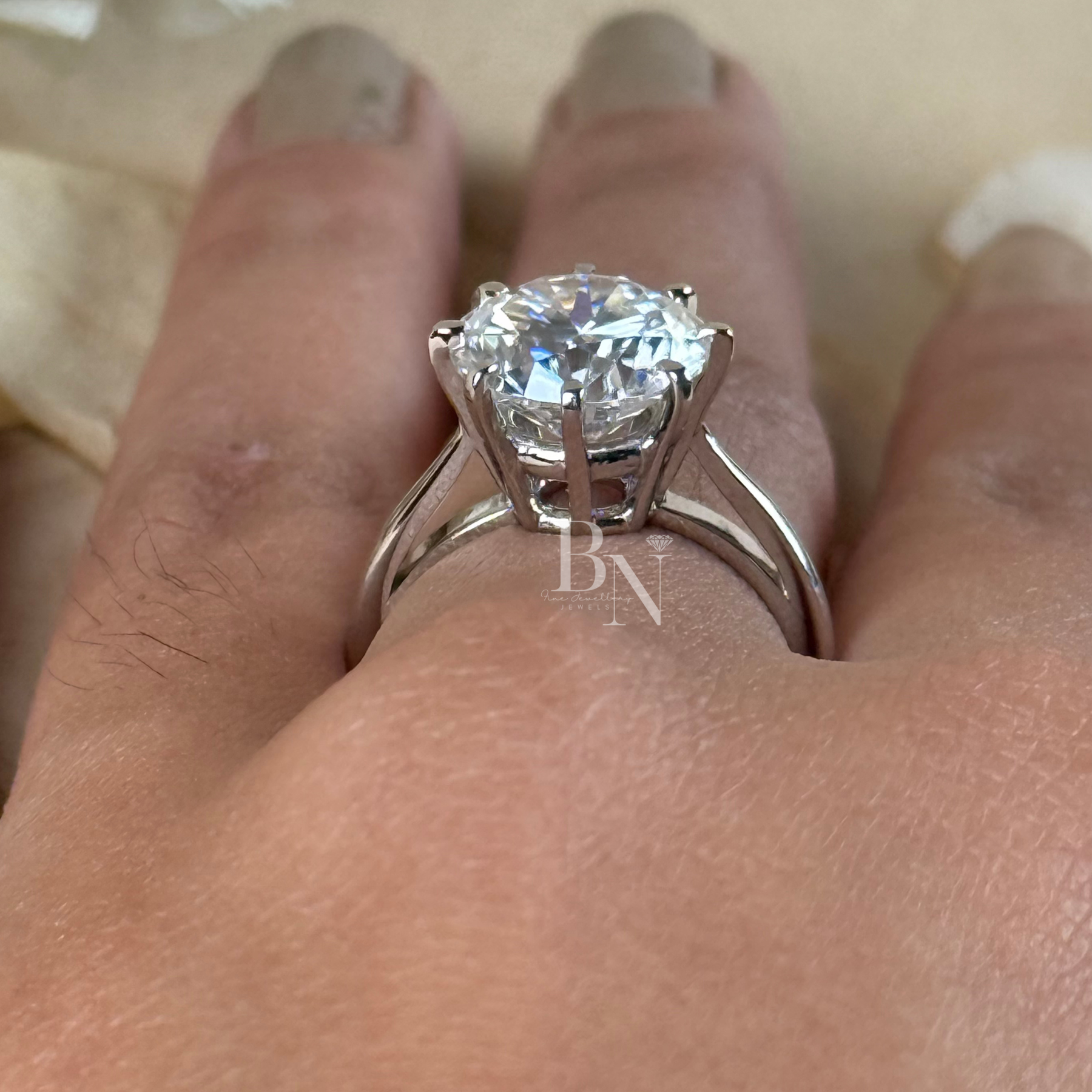 4ct Round Lab Grown Diamond Engagement Ring | Classic Solitaire 14K White Gold