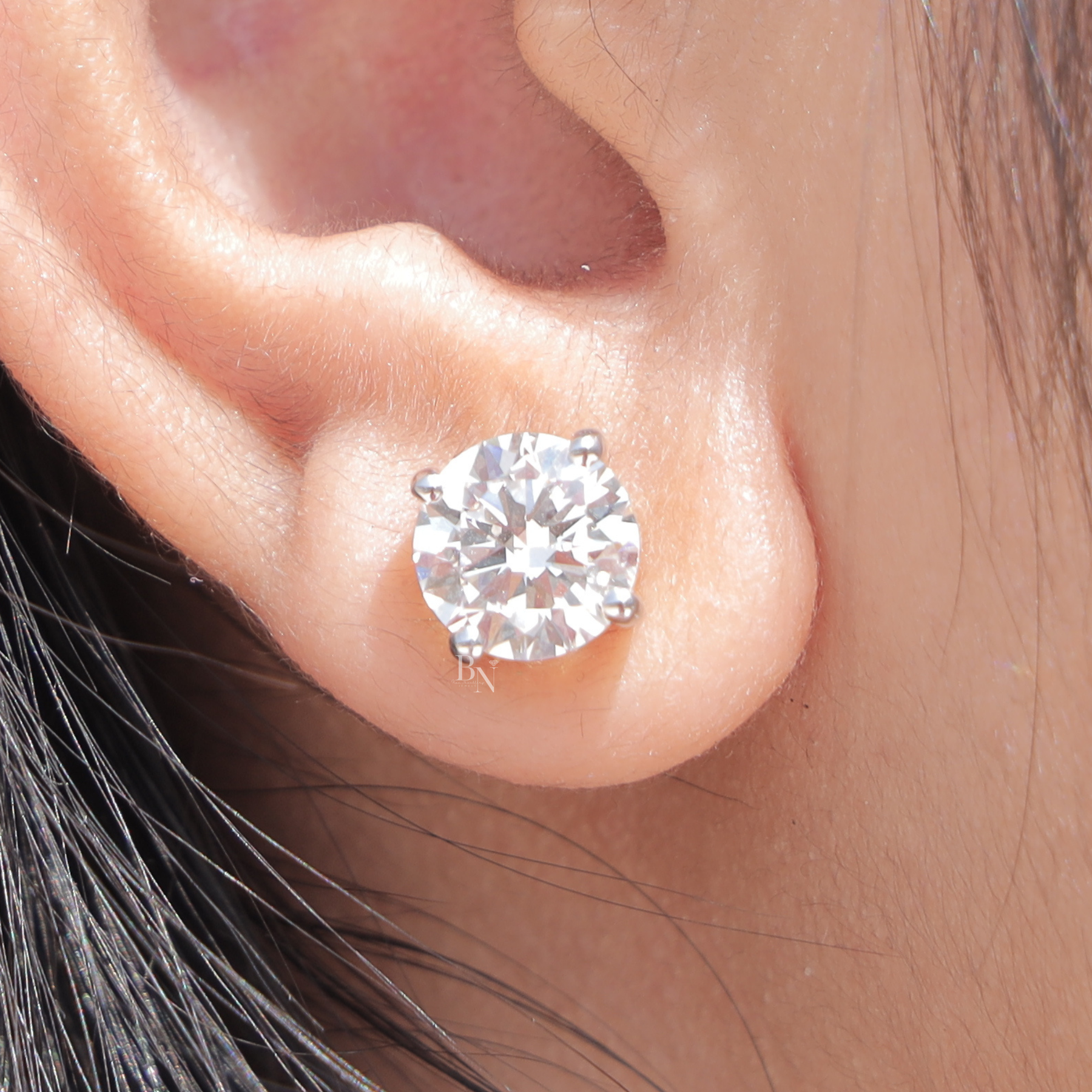 4ctw Round Lab Grown Diamond Stud Earrings | 4 Prong Basket Setting 14K Gold