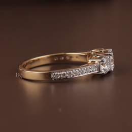 1.25ctw Round Lab Grown Diamond Three Stone Engagement Ring | Pavé Trilogy Band 14K Yellow Gold