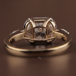 Radiant Cut Lab Grown Diamond Engagement Ring | Leaf Marquise Accents Three Stone 14K Gold