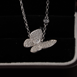 1ct Marquise Lab Grown Diamond Butterfly Necklace | Pavé Diamond Wings Pendant 14K White Gold