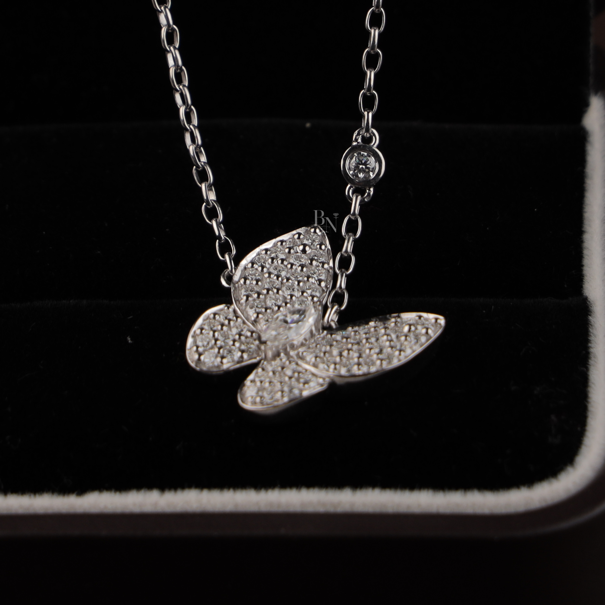 1.00 CTW Marquise Lab Grown Diamond Butterfly Necklace | 14K White Gold Animal Pendant | Dainty Pave Diamond Wings | Gift for Her(Only Pendant)