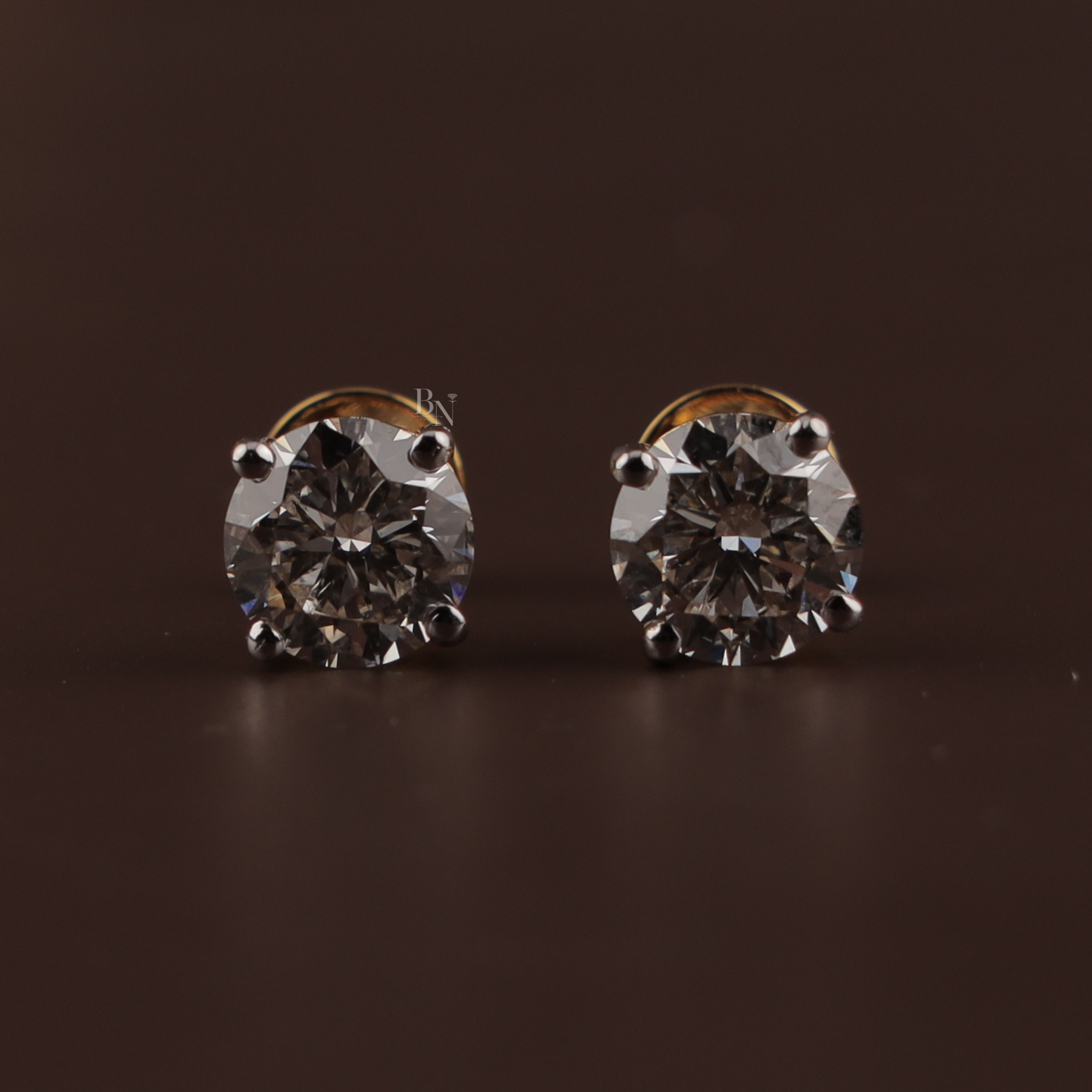 4ctw Round Lab Grown Diamond Stud Earrings | 4 Prong Basket Setting 14K Gold
