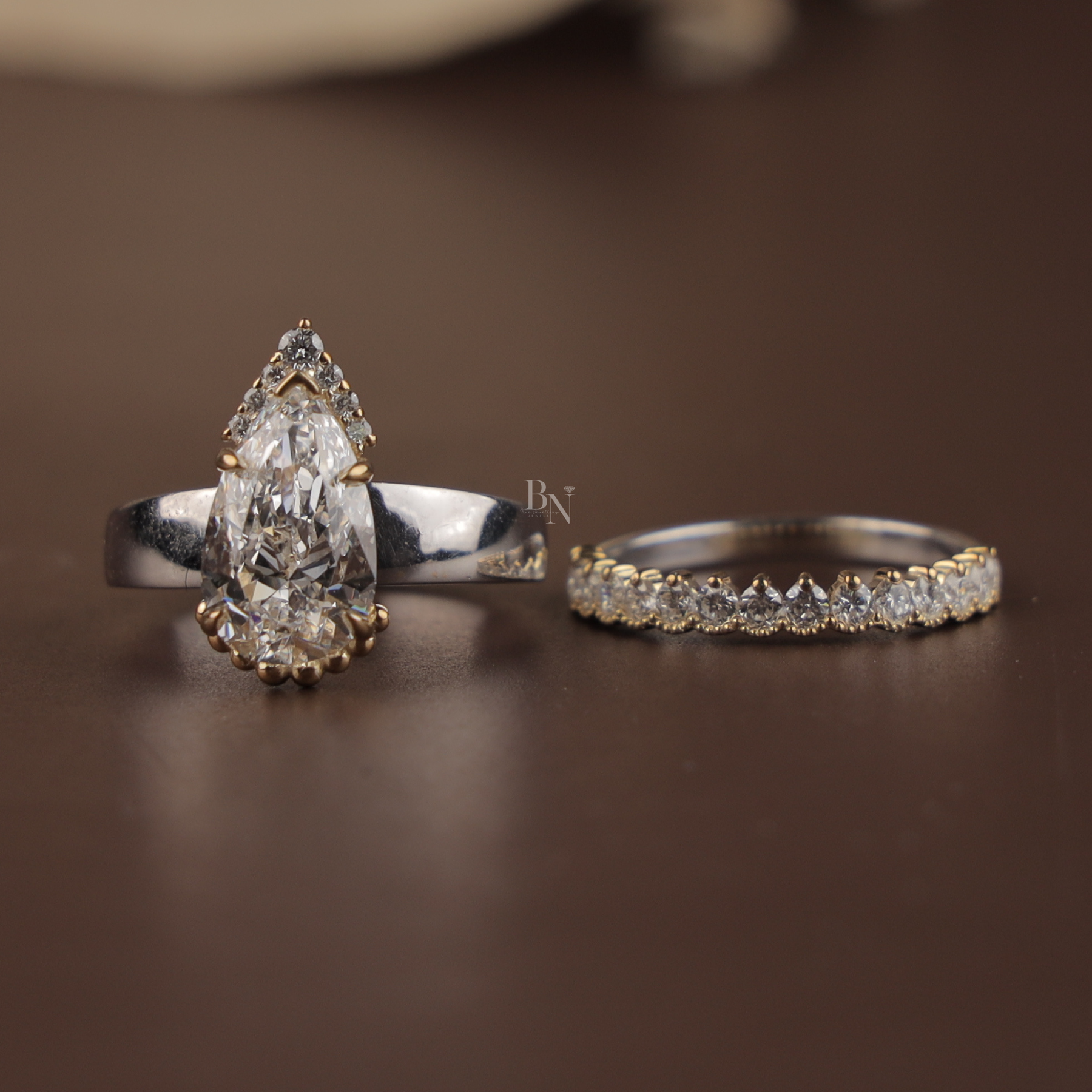 2.5ct Pear Cut Lab Grown Diamond Engagement Ring | Hidden Halo Pavé Band Solitaire 14K White Gold