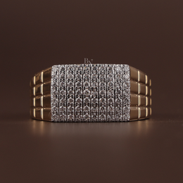 1ct Men's Lab Grown Diamond Signet Ring | Pavé Brick Grid Band 14K Yellow Gold