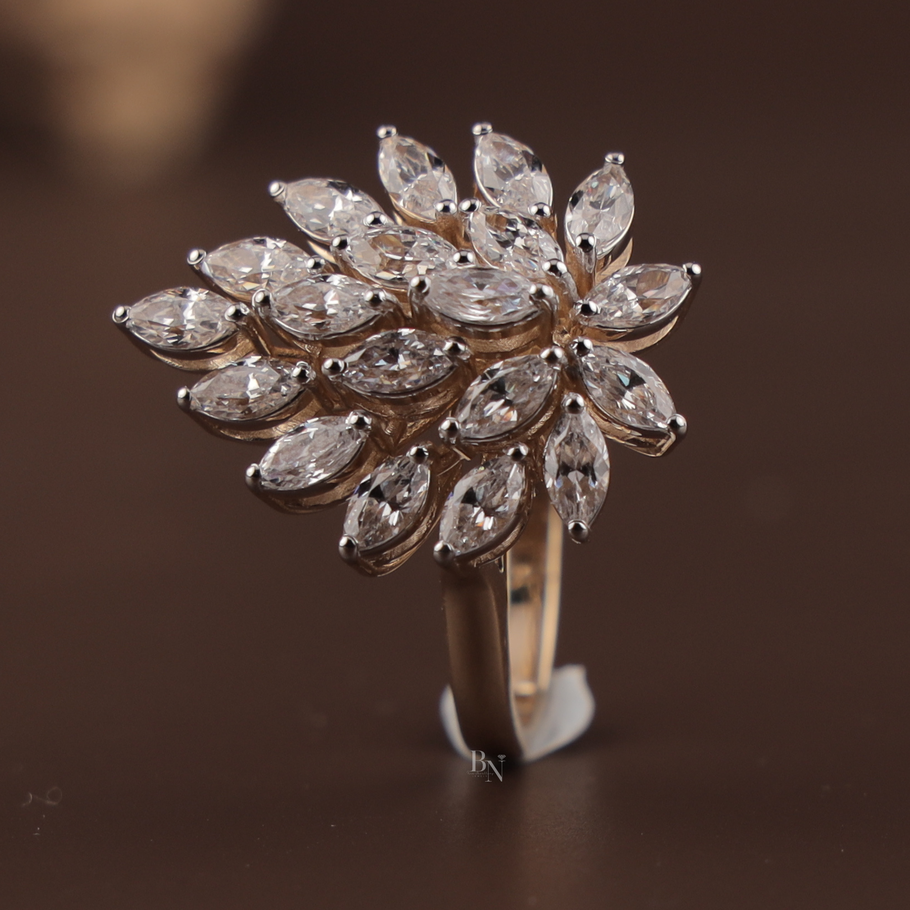 2ctw Marquise Lab Grown Diamond Statement Ring | Sunburst Cluster Band 14K Yellow Gold