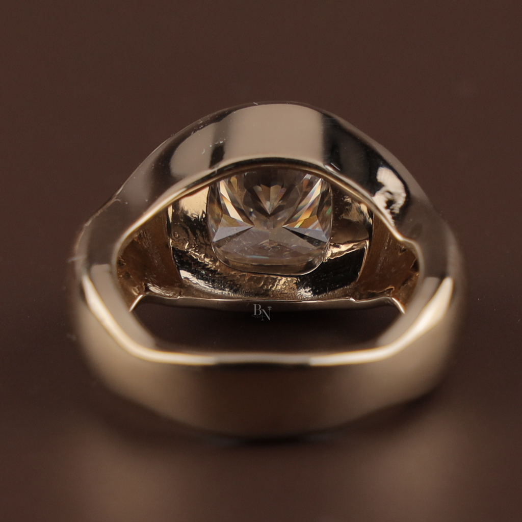 3ct Elongated Cushion Lab Grown Diamond Engagement Ring | 14K Yellow Gold Sculptural Bezel | Organic Wave Solitaire | IGI Certified |