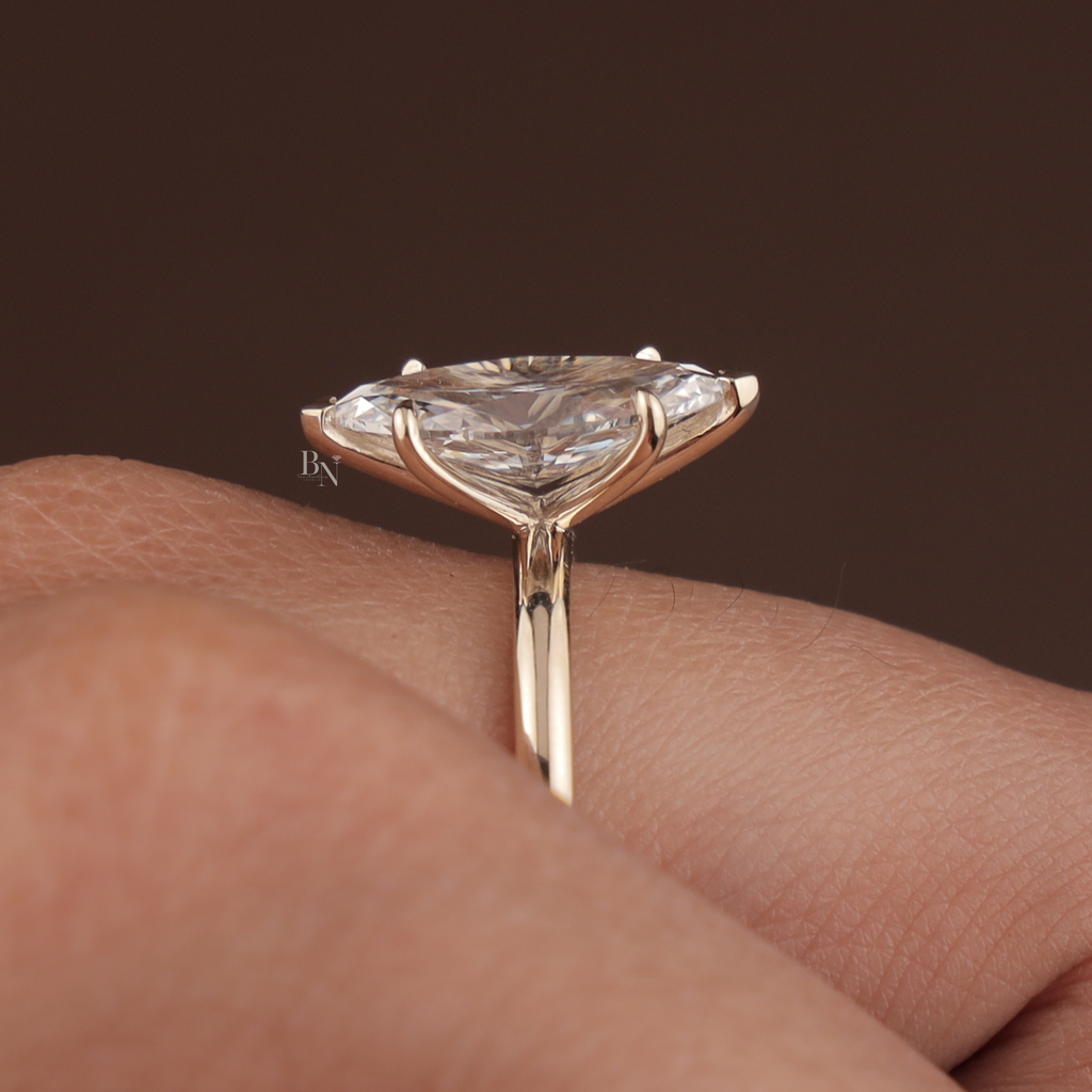 2 Carat Marquise Lab Diamond Bridal Set | Modern Wedding Set with Matte Gold Flush Set Band | Yellow Gold | IGI Certified Lab Diamond