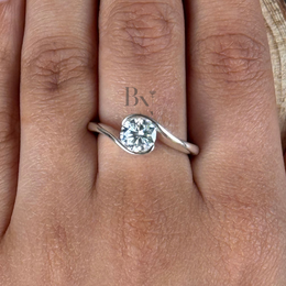 1ct Round Lab Grown Diamond Engagement Ring | Bypass Bezel Swirl Tension Solitaire 14K White Gold