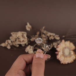 3ct Old Mine Moval Lab Grown Diamond Engagement Ring | Two Tone Hidden Halo Claw Prong 14K Gold