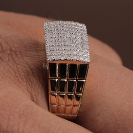 1ct Men's Lab Grown Diamond Signet Ring | Pavé Brick Grid Band 14K Yellow Gold