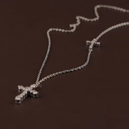 2ctw Round Lab Grown Diamond Cross Necklace | Double Cross Pendant 14K Yellow Gold
