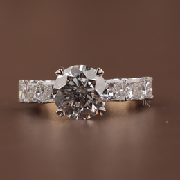 3ct Round Lab Grown Diamond Engagement Ring | NSEW Compass Prong Princess Cut Accents 14K Gold