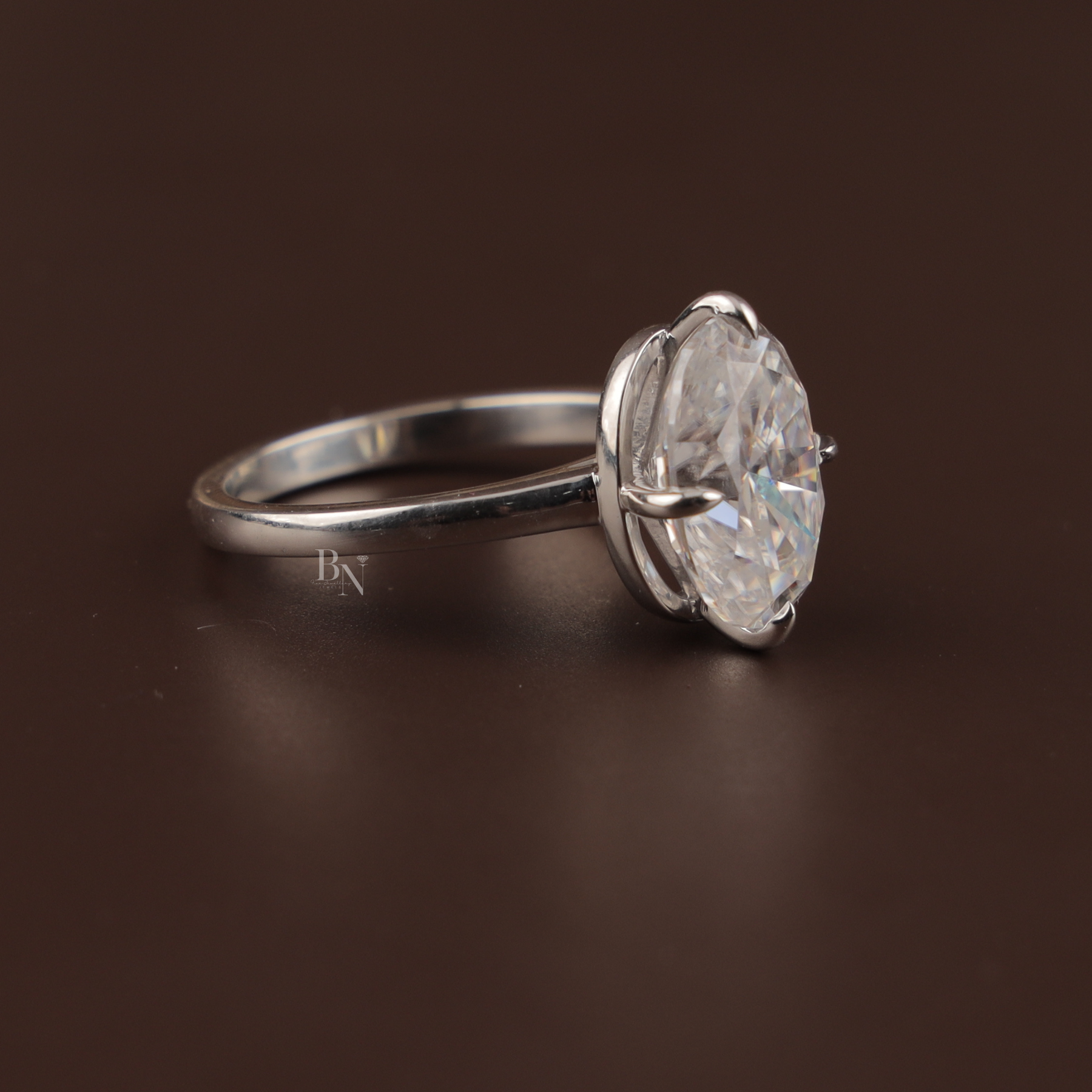 7ct Oval Moissanite Engagement Ring | Crushed Ice Solitaire 14K White Gold
