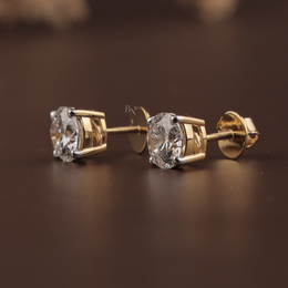 4ctw Round Lab Grown Diamond Stud Earrings | 4 Prong Basket Setting 14K Gold